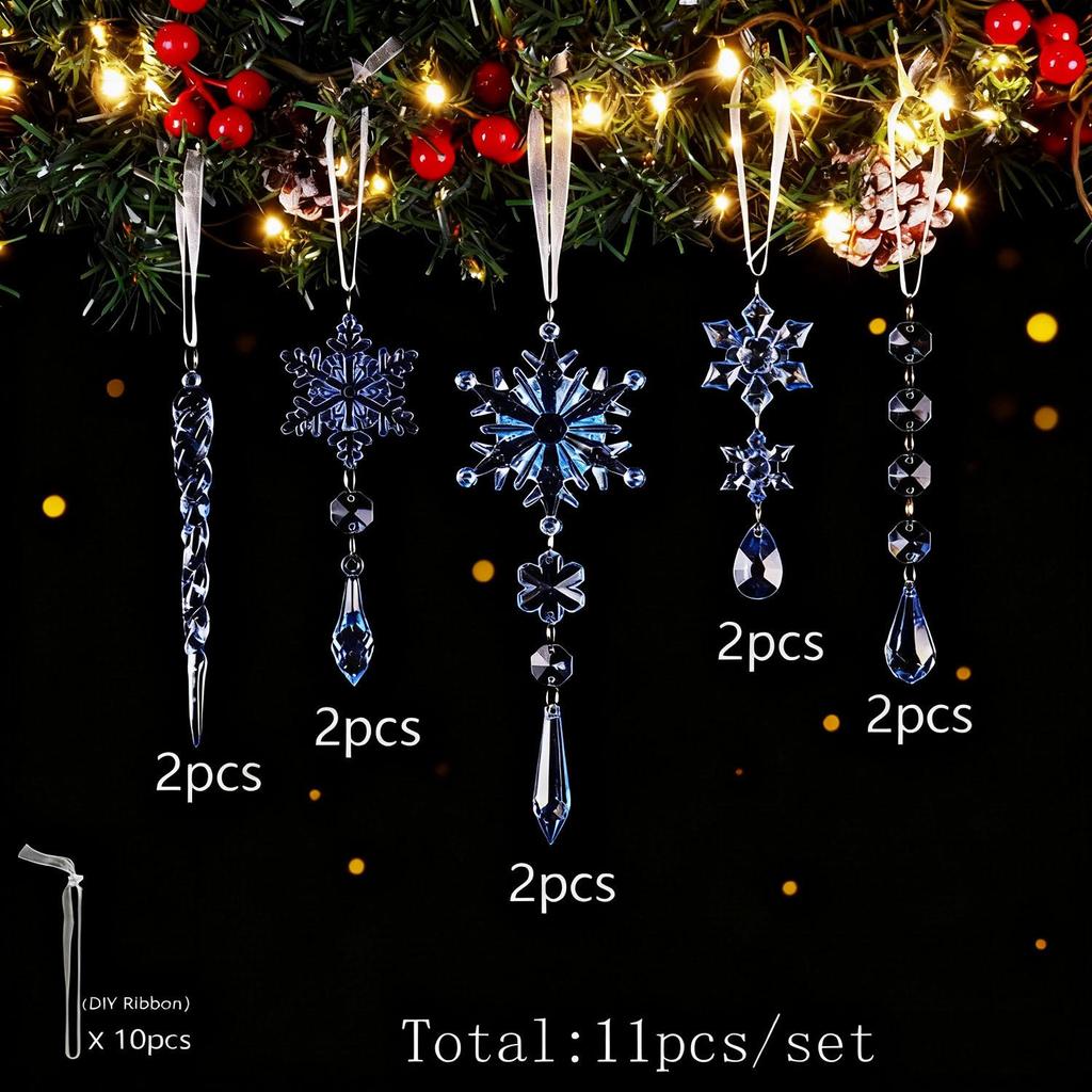 Transparent Acrylic Snowflake String Set for Christmas Tree Decoration