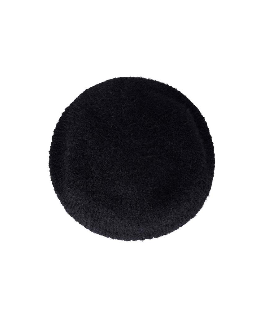 Bajal Studded Logo Wool Knit Beret Black