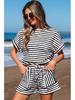 2025 Spring/Summer Women's Knit Drawstring Short-Sleeved Two-Piece Casual Set - European & American Fashion