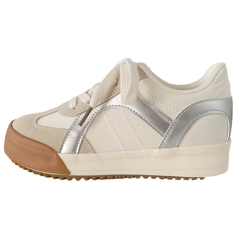 

6645 latex insole/inner heightening thick-soled German training shoes women s shoes 2025 new round head niche white shoes board shoes 35