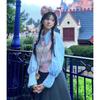 2024 Pink Knit Vest with Blue Doll Collar for Women - Autumn Style