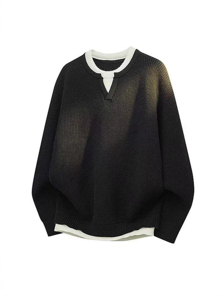Men's 2025 Autumn/Winter Trendy Casual Knitwear – Versatile Fake Two-Piece Long Sleeve