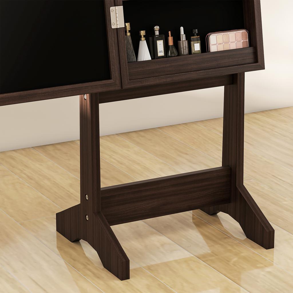 Freestanding Jewelry Armoire with Mirror, Multi-Storage, LED Lighting, Dark Brown