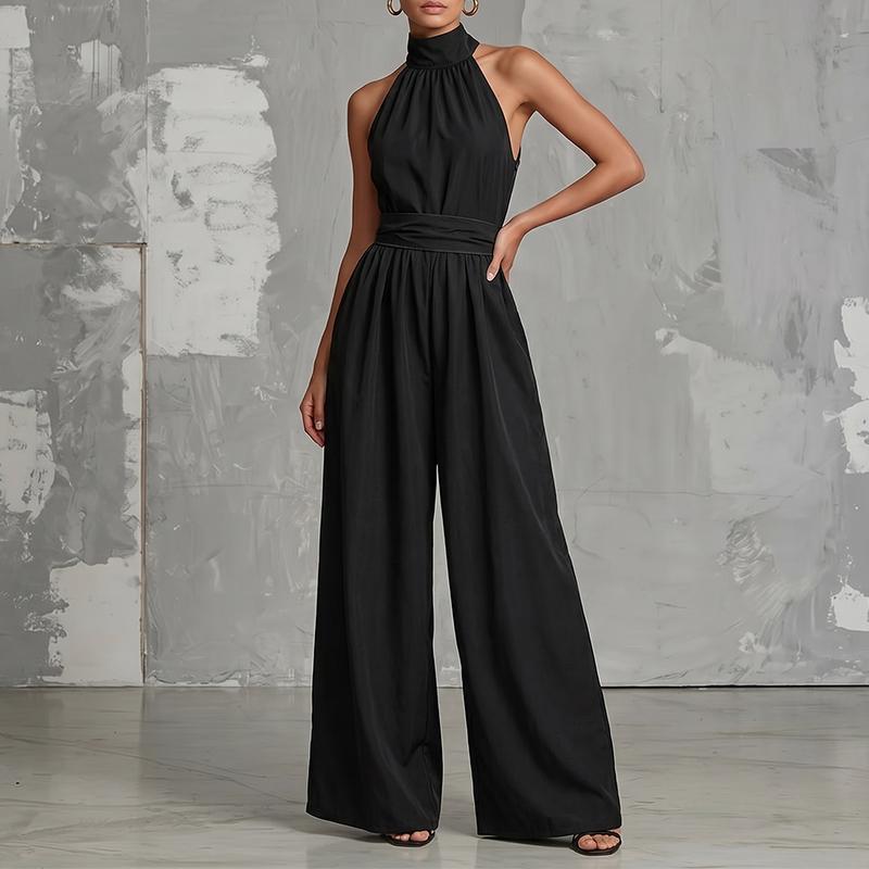 ZANZEA Damen Lässiger schulterfreier ärmelloser Jumpsuit mit weitem Bein S schwarz