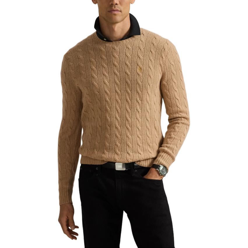 Polo Ralph Lauren New Year Collection Pony Embroidered Solid Color Wool Cashmere Blend Cable Knit Crew Neck Sweater Men Sweater MNPOSWE16822121-200