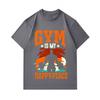 Men's 100% Cotton Crew Neck Short Sleeve T-Shirt, Gym Is My Happy Place Retro Workout Fitness Printed Casual Daily Comfortable Lightweight Top for Gym