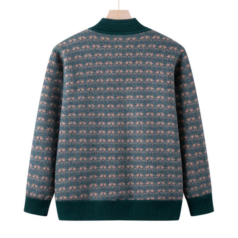 Mom's Autumn and Winter New Plush Top Medium Women's Cardigan Sweater Middle-aged and Elderly Casual Foreign Jacket