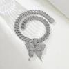 European & American Bold Butterfly Pendant Rhinestone Alloy Necklace Set - Hip Hop Cuban Chain Accessories.