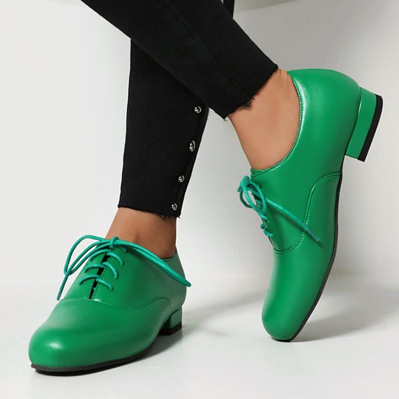 Mocassins Confortables pour Femmes Mode à Lacets Noirs Blancs Verts Ballerines Chaussures de Fête Danse Chaussures Oxfords Féminines Grande Taille