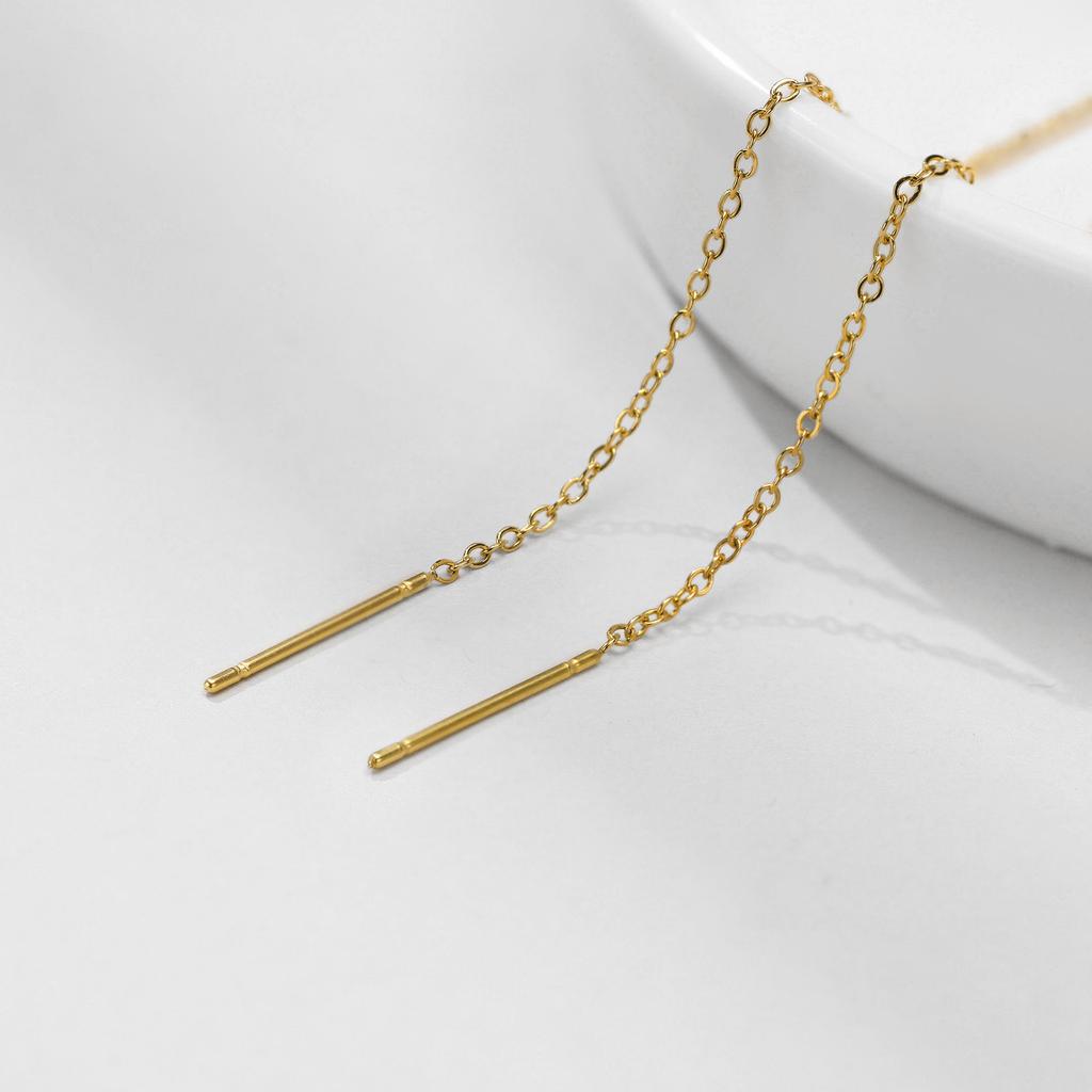 Long Threader Earrings for Women, Thin Linear Earring,Stainless Steel Chain Drop Ear Line , Fashion Korean Jewelry