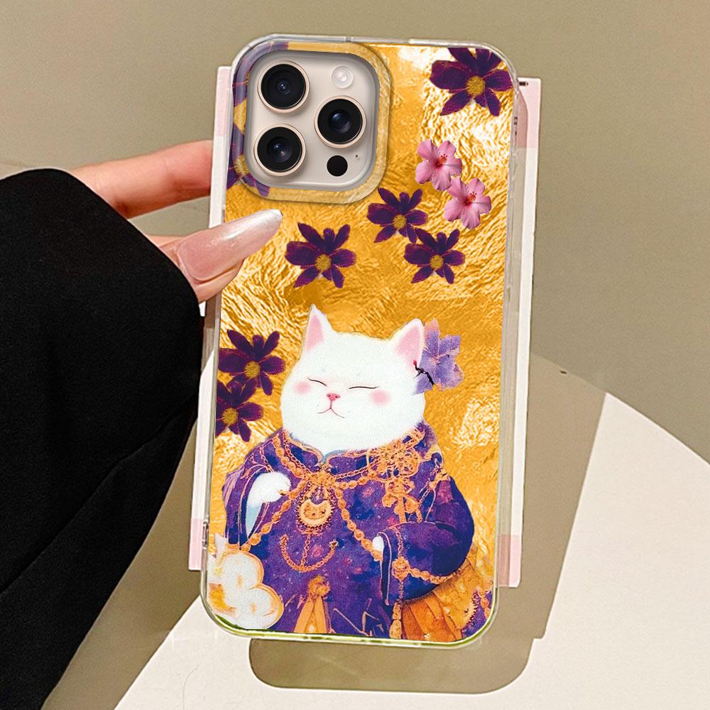 

Retro Purple Cat Flower Women Girls Phone Case for iphone 16 15 14 7 8 Plus 13 11 12 Pro Max X XS XR SE 2022 2020 16e Back Cover iPhone 16 білий