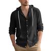 Solid Color Fashion Shirt Men's Casual Sports Cotton and Linen Long-sleeved Buttoned Hooded Cardigan Jacket