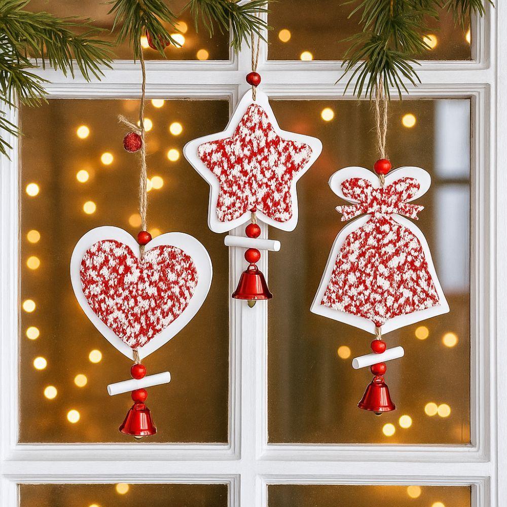 Heart Shape Christmas Bells Pendants Wood Star Car Ornament  Background Decor