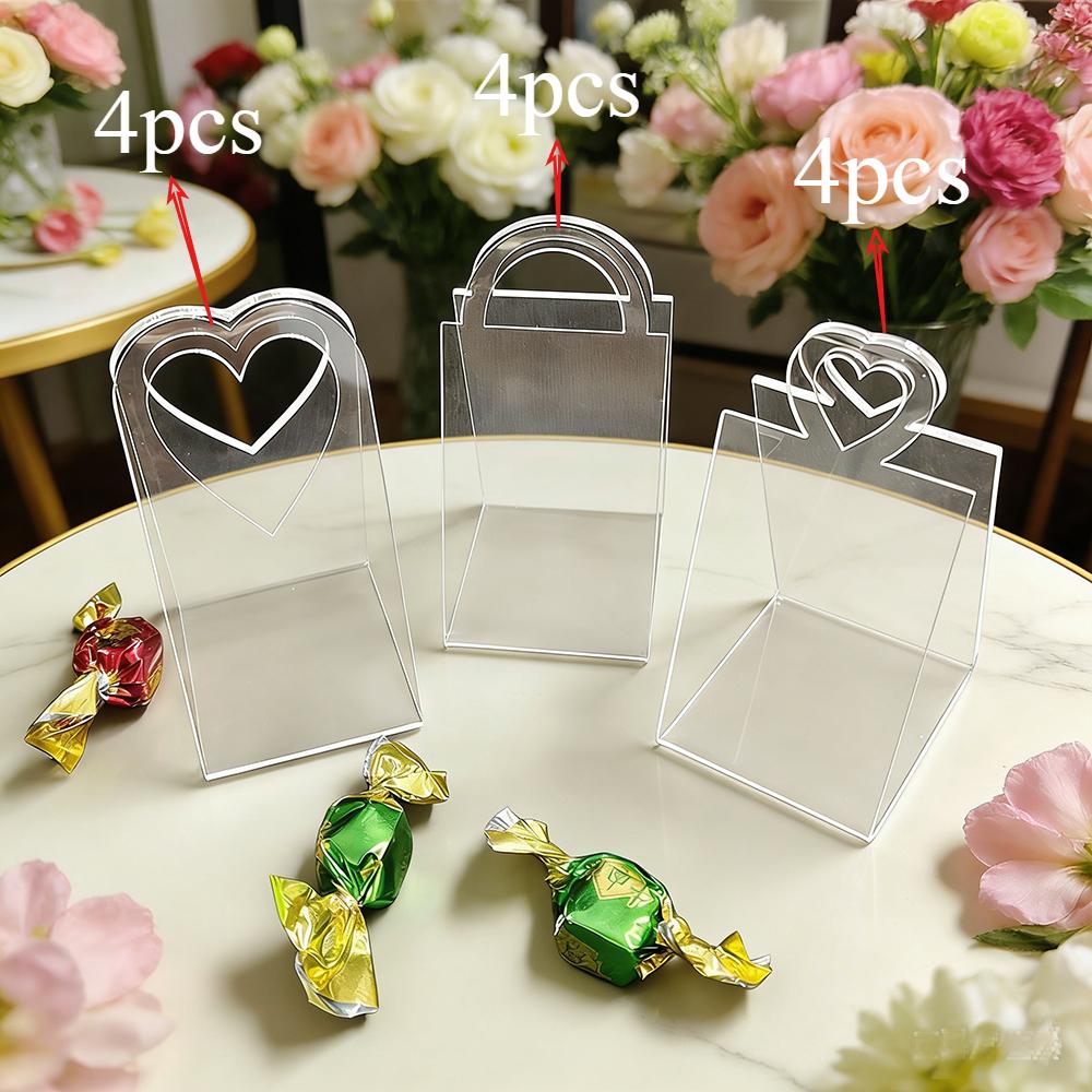 

12pcs(3 Styles Each with 4pcs) Party Candy Hand-held Gift Box Transparent Acrylic Triangular Packaging Box Suitable for Gift Packaging Jewelry Storage 12pcs combination