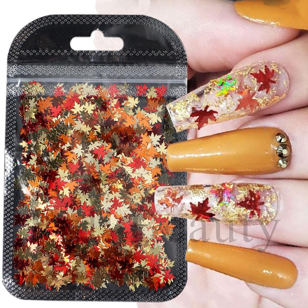 New Nail Art Bag Jewelry Autumn Maple Leaf Decoration Multi-Color Glitter Jewelry