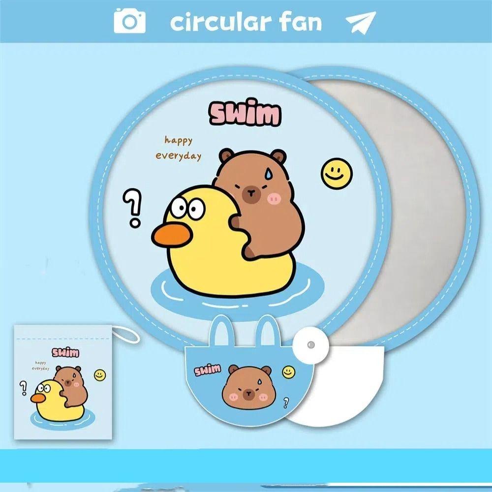 Kreslený skládací skupinový ventilátor Kapybara Mini kulatý ventilátor Venkovní ruční ventilátor