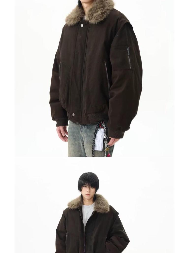 Men's American Retro Fur Collar Cotton Jacket – Trendy Winter Workwear, Thick and Versatile Warm Outerwear for Couples.