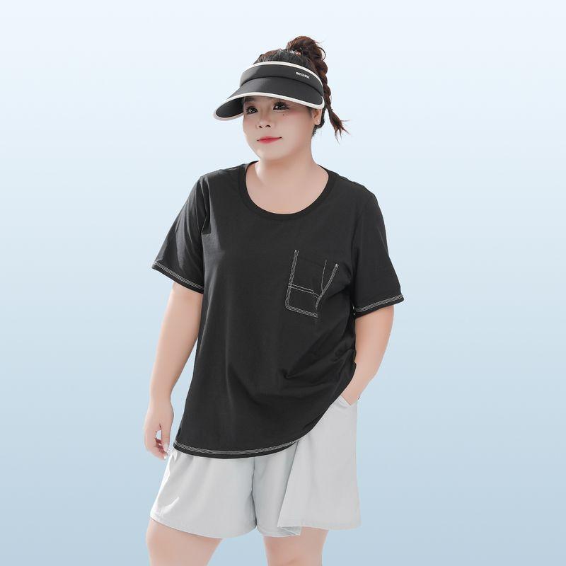 

Plus size women clothing [7A Grade Antibacterial] Cool Feeling Short sleeve T-shirt 100.00kg Loose Chubby Girl Summer Open Line Design Top Classic Black 5XL