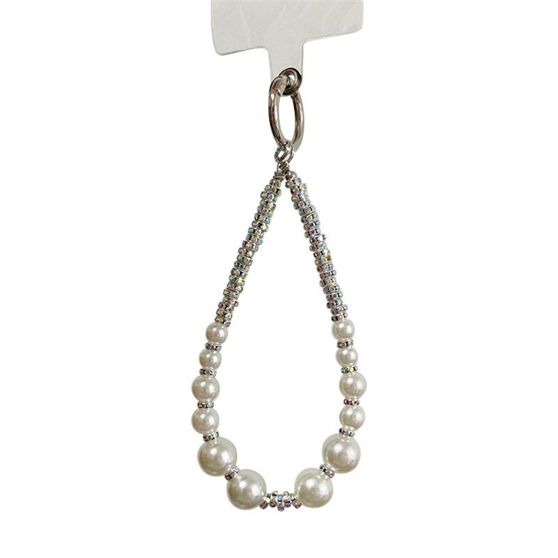 Pearl Rhinestone Mobile Phone Lanyard Clip Anti-Drop Short Hand Rope Keychain Decoration Advanced Sense Light Luxury Women