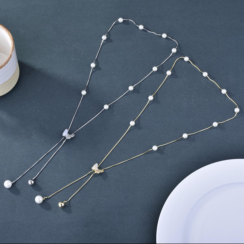 Butterfly Necklace 2024 Gypsy Jewelry Artificial Pearl Long Sweater Chain Light Luxury