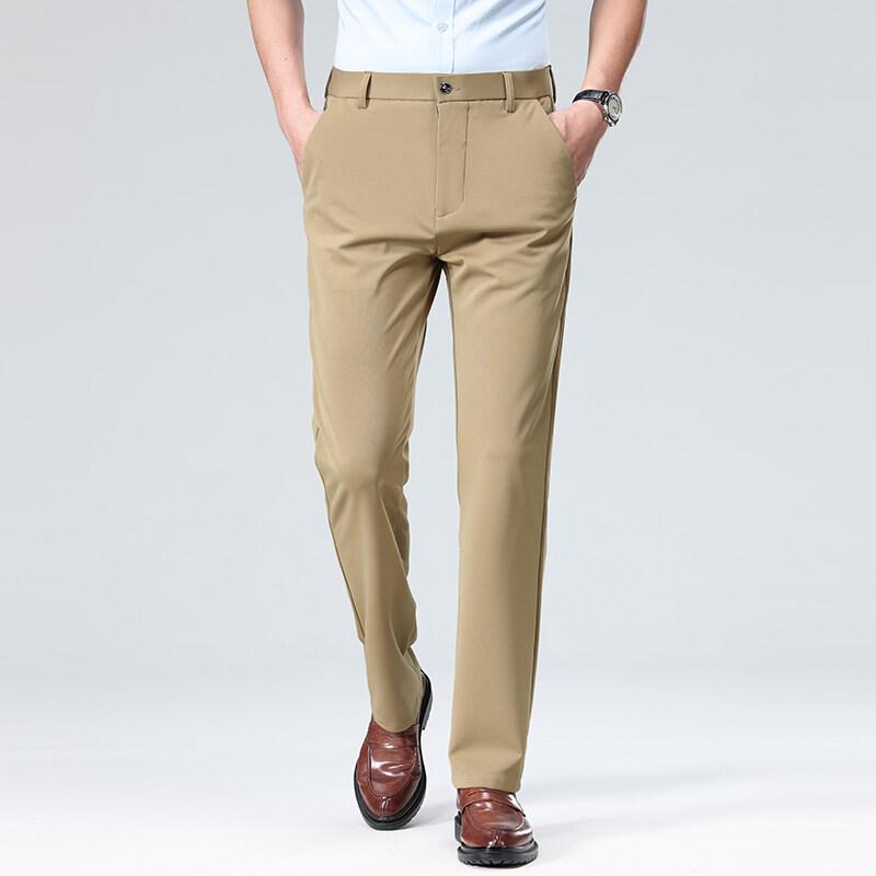 

2025 Весна Лето Мужские Повседневные Прямые Деловые Брюки Мужские Офисные Приталенные Корейские Брюки для Костюма Мужские Однотонные Уличные Брюки L хаки