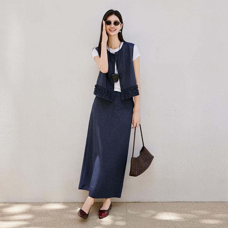 Vest and Skirt Imitation Denim Lightweight Workplace Two-Piece Set