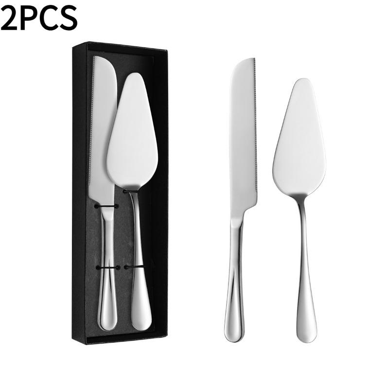 2PCS Stainless Steel Pizza Knife Wedding Birthday Potluck Cake Knife Shovel Baking Set Cut Toast Serrated Bread Knife 27.2*2.8CM+25*5.5CM