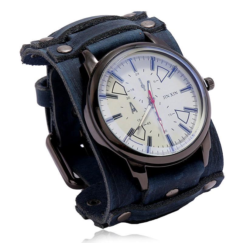 Retro Style Adjustable Cowhide Bracelet Watch - Trendy Unisex Accessory