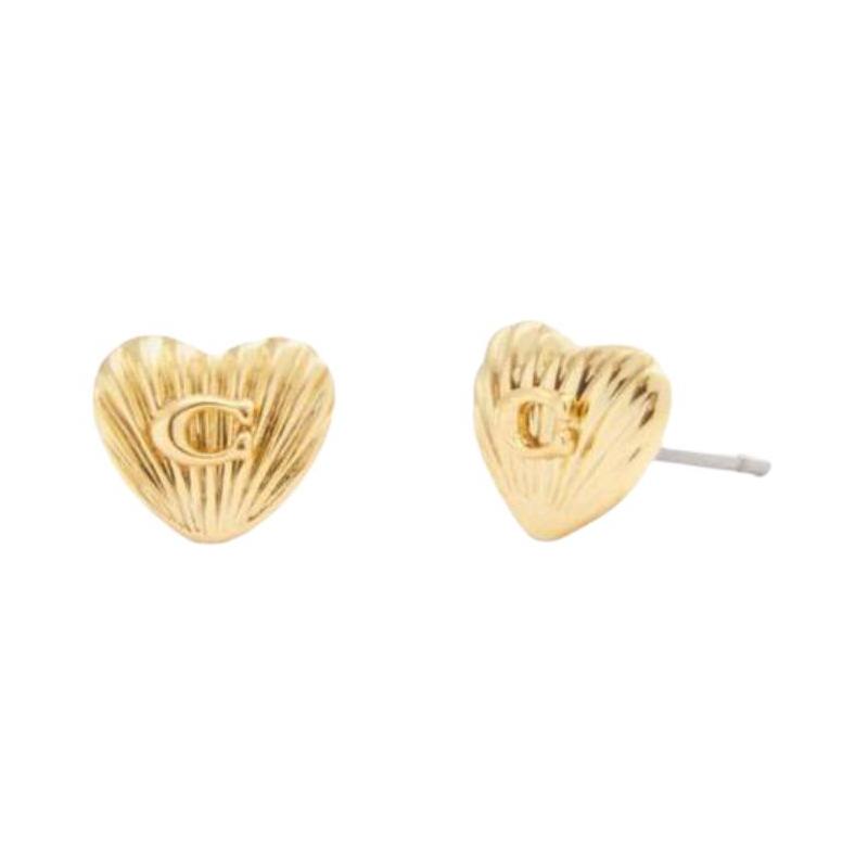 COACH Logo Pattern Cubic Zirconia Brass Plated Stud Earrings Women s Gold
