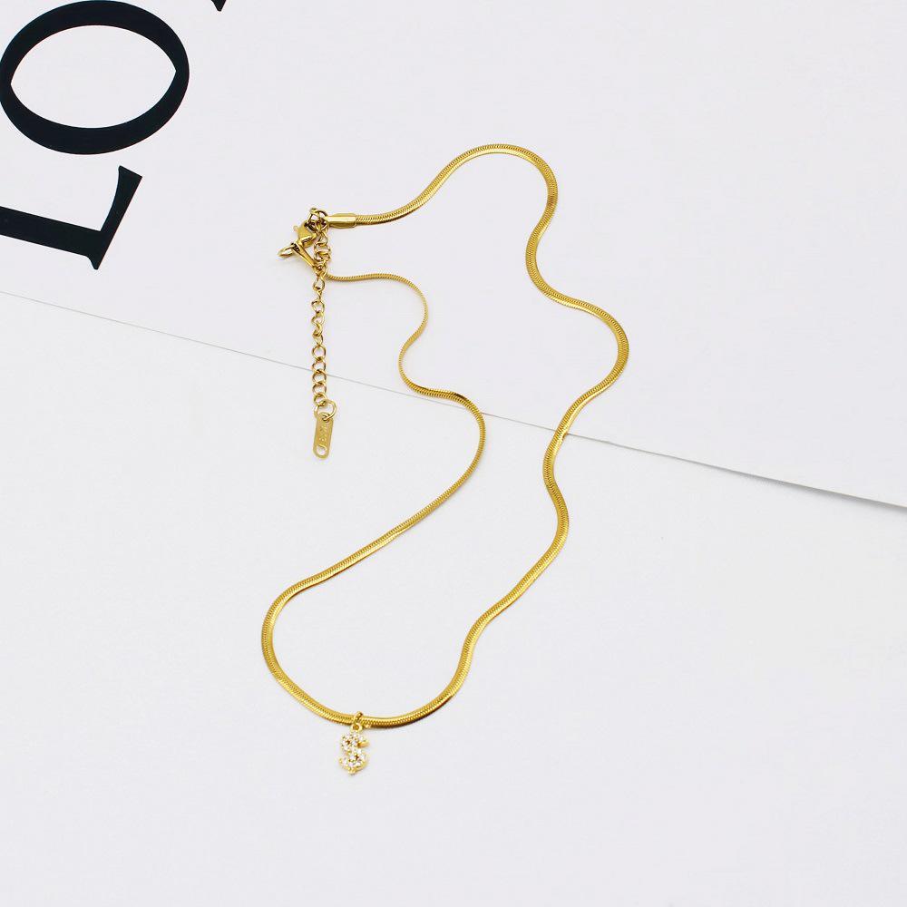 18K Gold Zirconia Letter Pendant with Stainless Steel Snake Chain Necklace - Hip Hop Women’s Style YS37