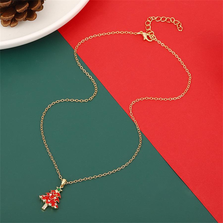 European & American Christmas Jewelry Set: Diamond Stud Earrings & Christmas Tree Necklace