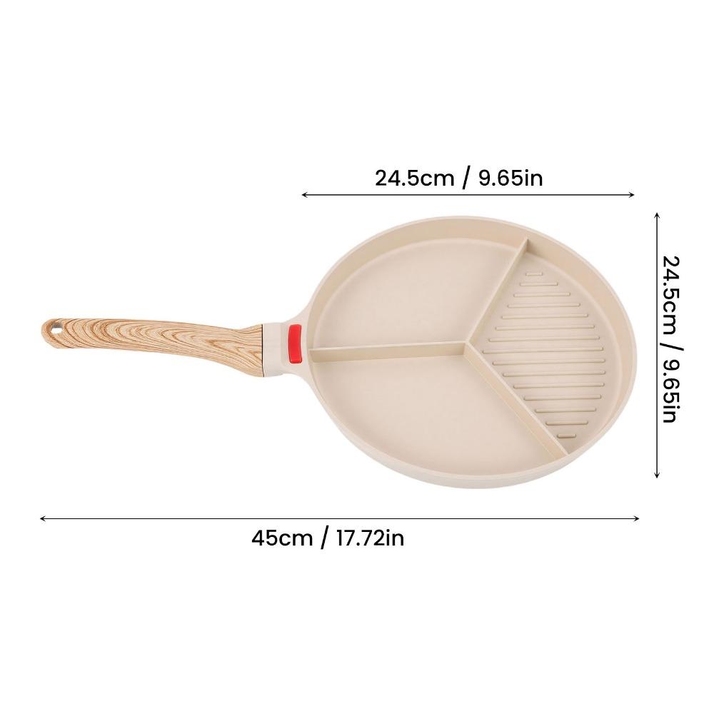 Aluminum Alloy / Bakelite Breakfast Frying Pan Beige 2 in 1 Grill Pan Divided Grill Pan  RV Trip