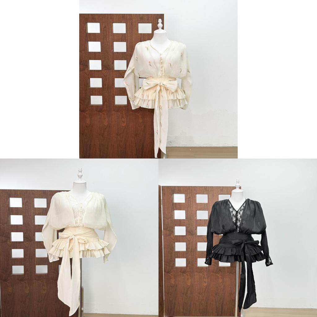 Chancloi Vietnam Fashion Long Sleeve Waist Tie Flared Mini Skirt For Youth