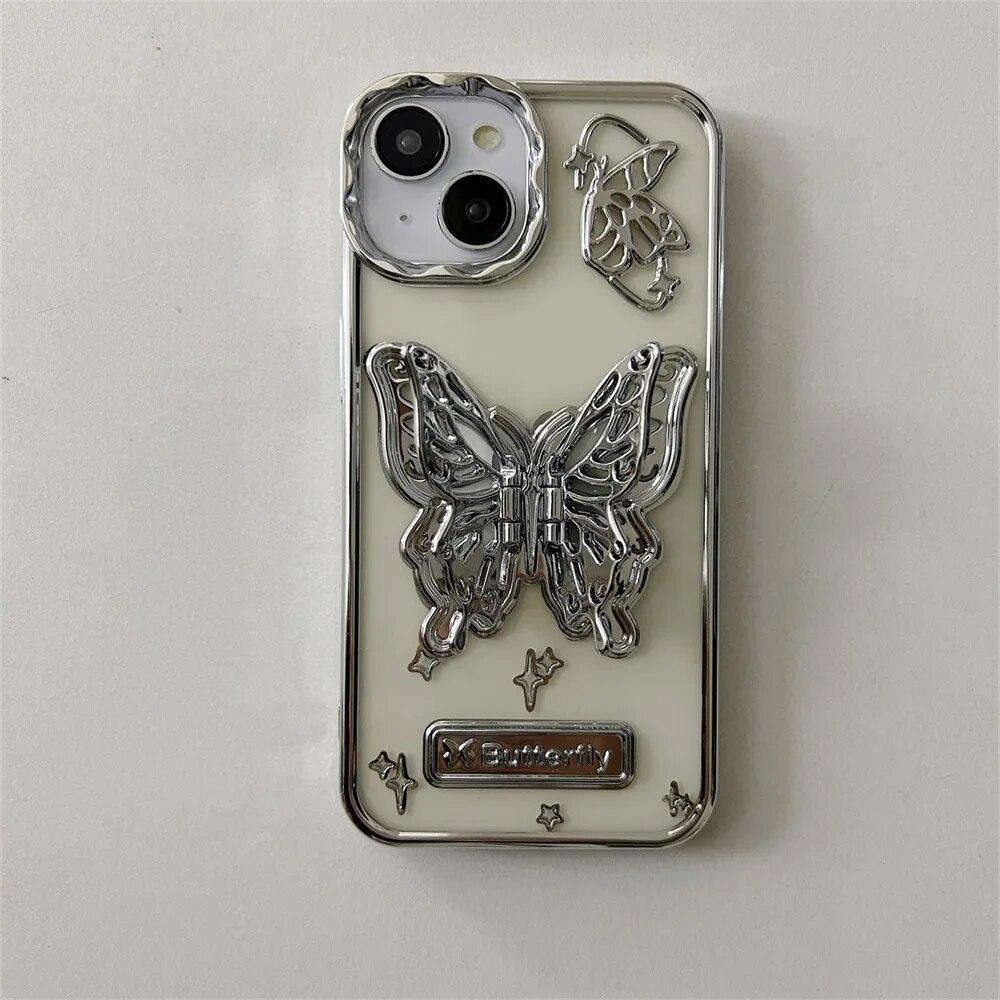 Galwanizowany Uchwyt 3D Motyl Etui na Telefon Dla iPhone 14 15 Pro Max Etui iPhone 12 13 Pro Max Wstrząsoodporny Przezroczysty Pokrowiec
