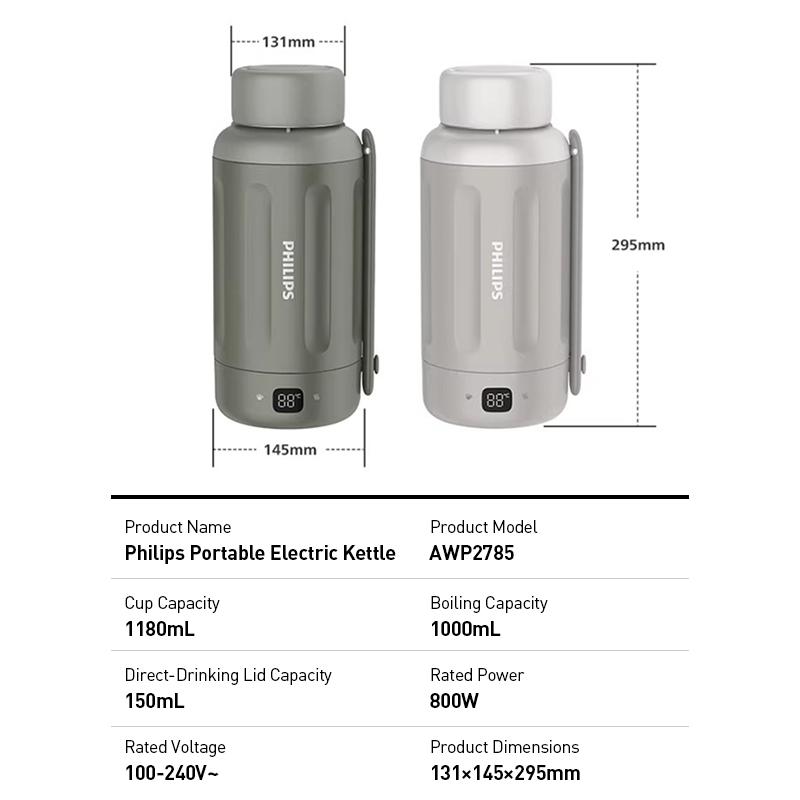 Philips Draagbare Waterkoker AWP2785 Elektrische Waterkoker Beker 5 temperatuurinstellingen 1000 ml SUS316 roestvrij staal