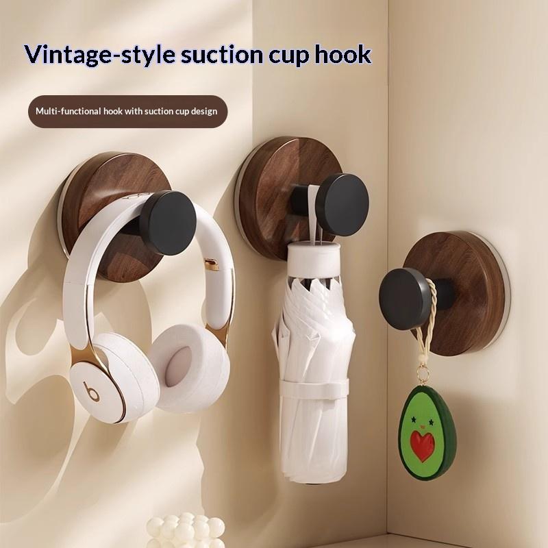 Wood Suction Cup Hooks Walnut Keys Decor Hook Door Back Clothes Towel Hanger Cabinet Drawers Handle Wall-Mounted Storage Rack