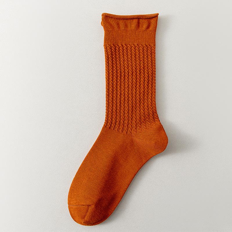 Women's Fall Striped Roll Edge Deodorizing Antibacterial Long Tube Stack Socks