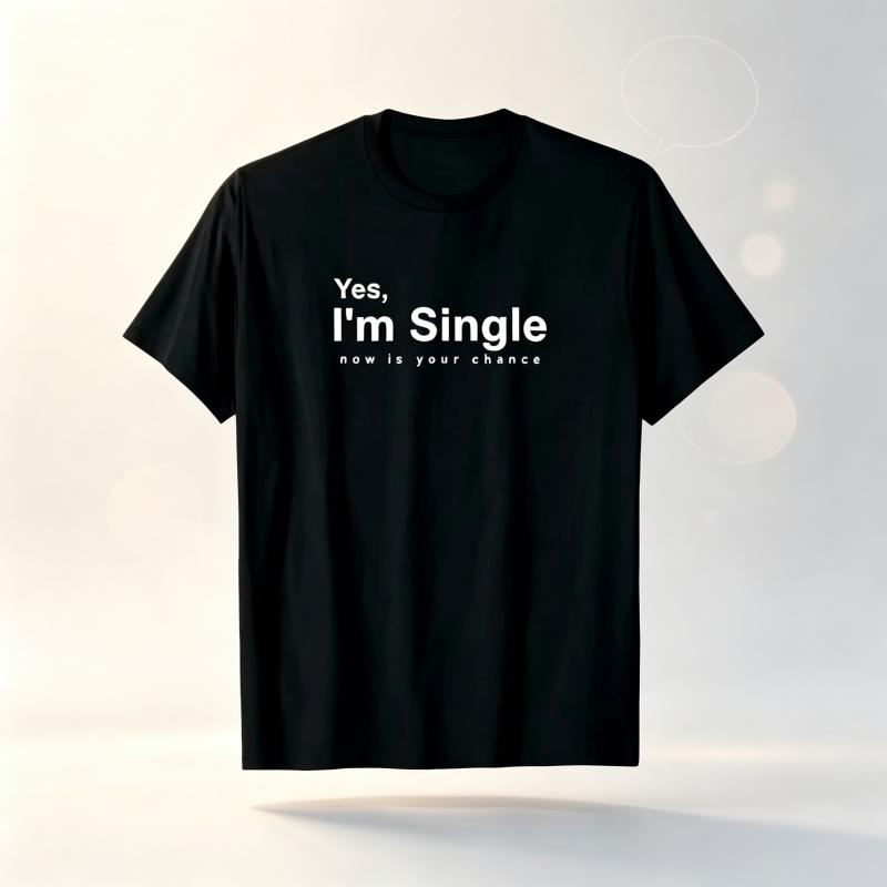Unisexs Yes Im Single Now Is Your Chance Funny Graphic TShirt Humor Dating Quote Print
