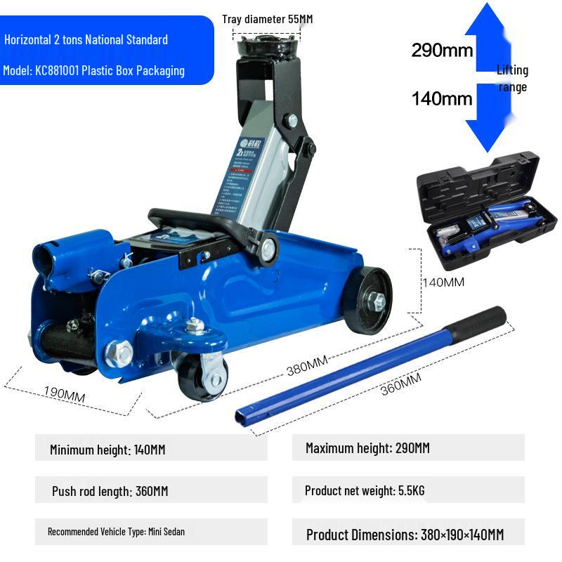 2-Ton Horizontal Hydraulic Car Jack for SUVs – 3T Tire Change Tool