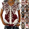 Women's Casual V Neck Short Sleeve T-Shirt Halloween Print Pullover Top