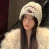 Men's and women's winter warm large version showing face small wool hat cute cartoon sleeping bear embroidered knitted hat