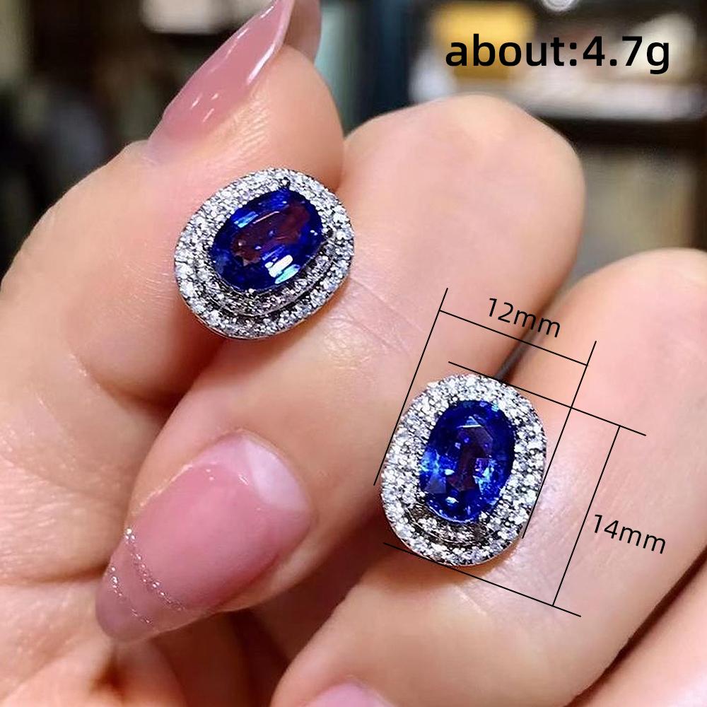 Huitan Sparkling Blue/White CZ Stud Earrings Simple Oval Shape Elegant Women's Ear Piercing Accessories Wedding Party Jewelry