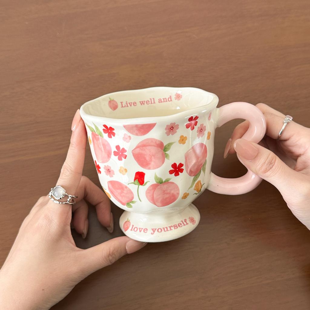 Creative Fruit Ceramic Mug With Lid Spoon Girls Home Cup Office Breakfast Coffee Water Cup High Value