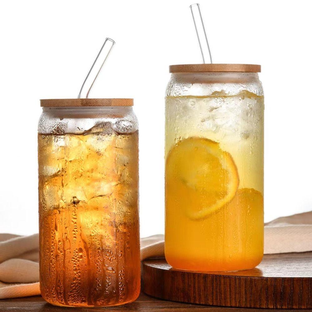 Spill-Proof Glass Drink Cup With Straw and Lid Glass Straw Cup Household Bubble Tea Cup Office