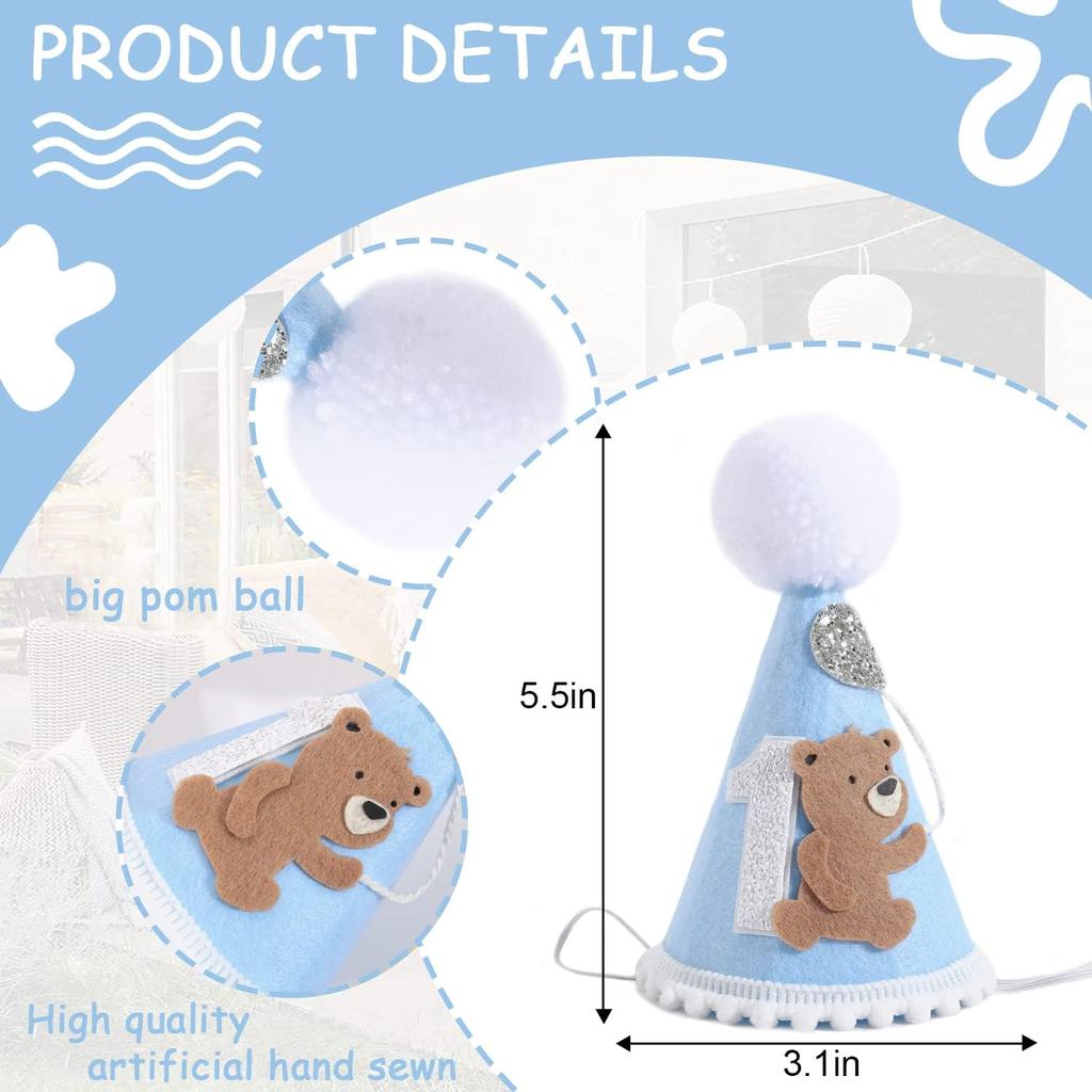Bear Woodland Adventure Teddy Bear 1st Birthday Hat and Crown for Boys - One Happy Camper First Birthday Decoration