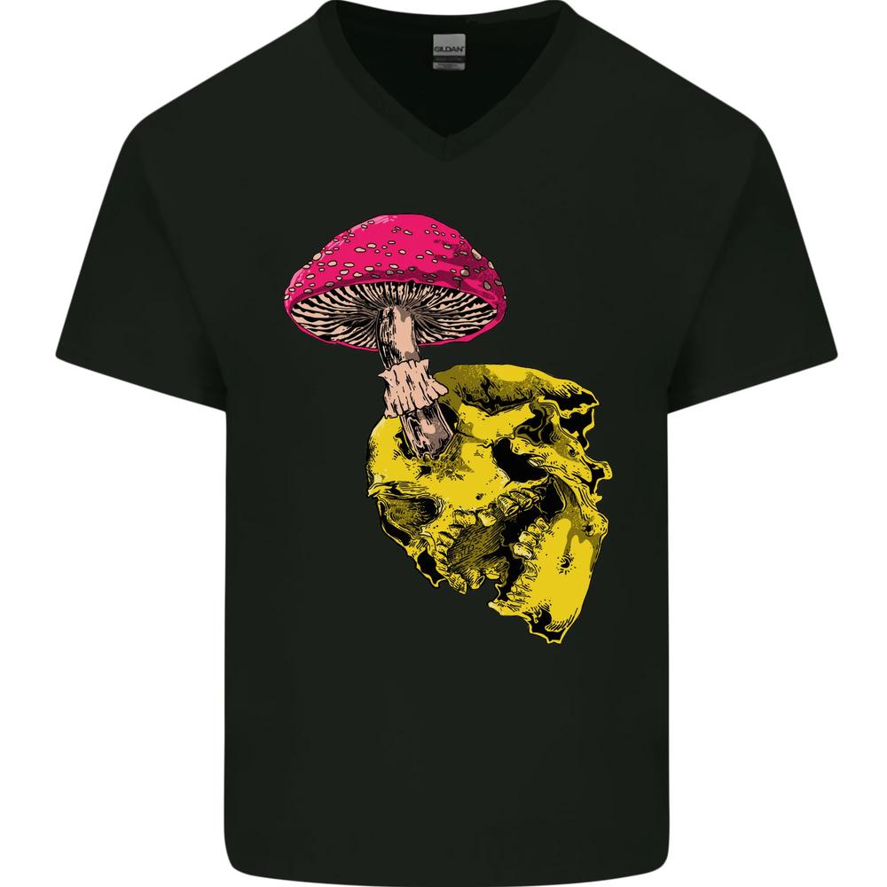Mushroom Skull Toadstool Magic Gothic Mens VNeck Cotton T-shirt S