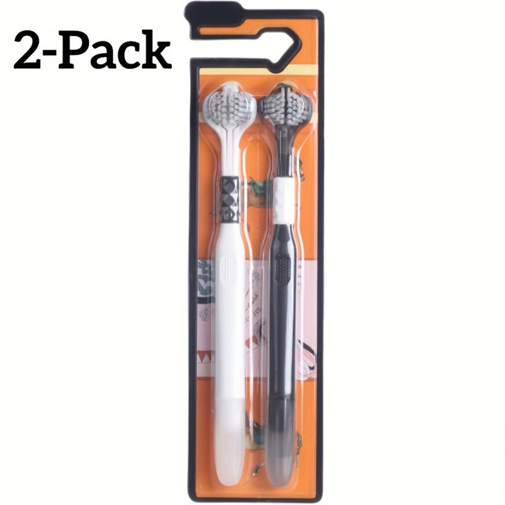 Pet Toothbrush 2-Pack with 4-Sided Tongue Cleaner for Cats and Dogs
