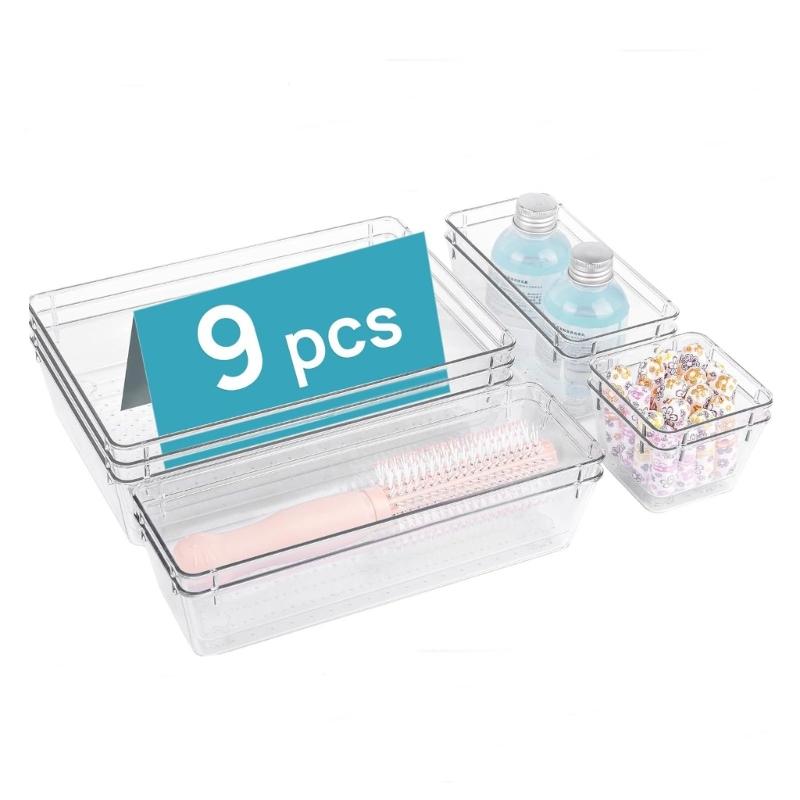 9 Pieces Drawer Storage Organizer Transparent Box for Beauty Items Professional and Efficient Drawer Cosmetics Container