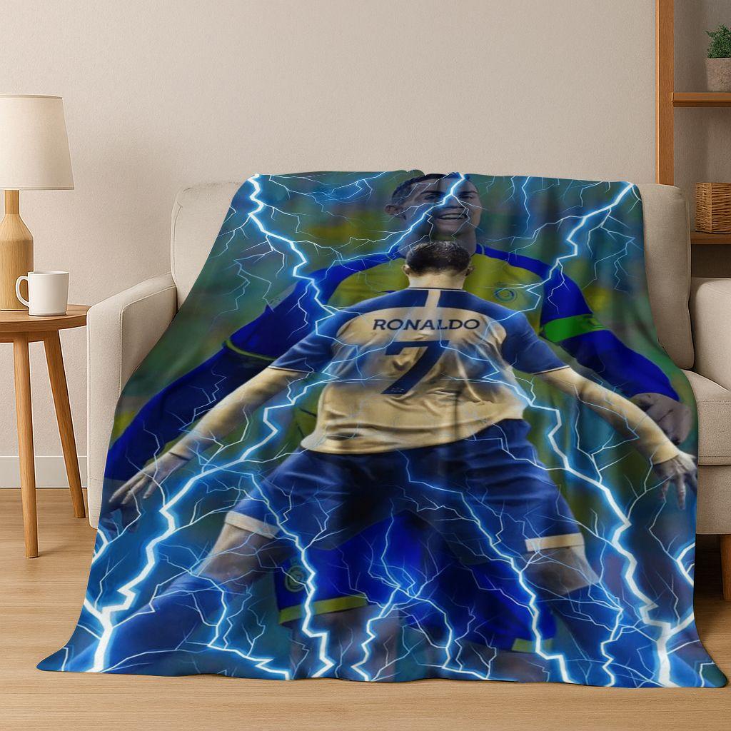 3D Goat Football Star R-Ronaldo Cartoon Art Flannel Blanket,Cozy Soft Throw Blanket for Home Bedroom Bed Sofa Picnic Cover Kid
