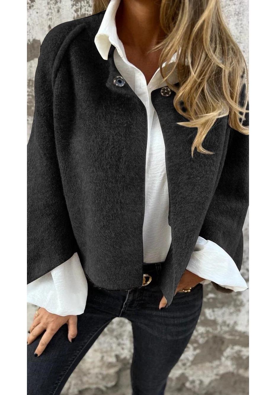 2024 Autumn/Winter Loose Short Cashmere Long Sleeve Jacket XL чёрный